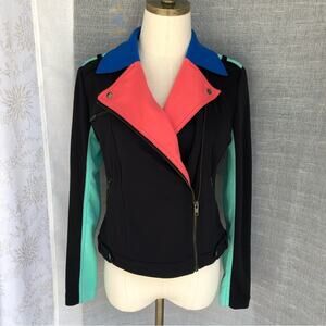 I Heart Ronson Color Block Moto Style Cloth Jacket, Size Small